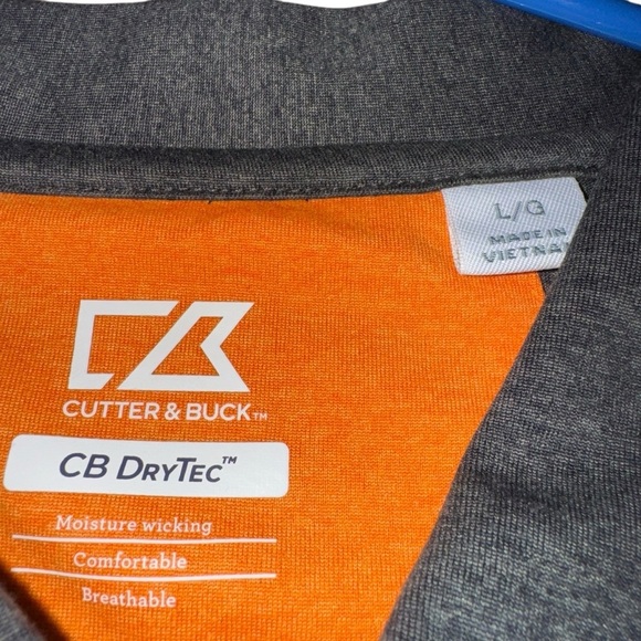📌Cutter & Buck Men’s Polo Shirt Orange Gray Colorblock SS Performance Golf SZ LG - Picture 5 of 7